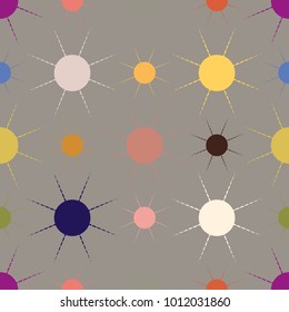 Seamless pattern with multicolor simple geometric sun.