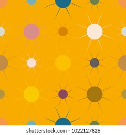 Seamless pattern with multicolor simple geometric sun.