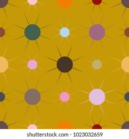 Seamless pattern with multicolor simple geometric sun.