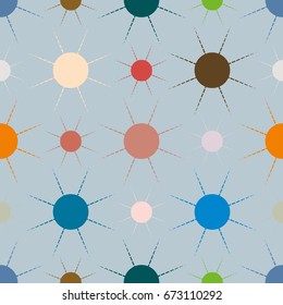 Seamless pattern with multicolor simple geometric sun.