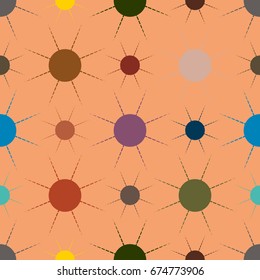 Seamless pattern with multicolor simple geometric sun.