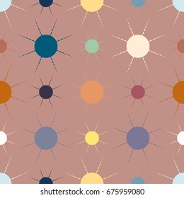 Seamless pattern with multicolor simple geometric sun.