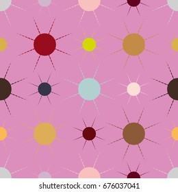 Seamless pattern with multicolor simple geometric sun.