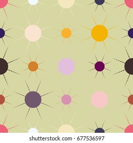 Seamless pattern with multicolor simple geometric sun.