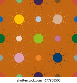 Seamless pattern with multicolor simple geometric sun.