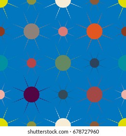 Seamless pattern with multicolor simple geometric sun.