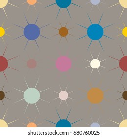 Seamless pattern with multicolor simple geometric sun.
