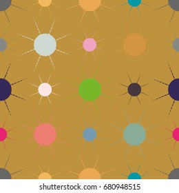 Seamless pattern with multicolor simple geometric sun.