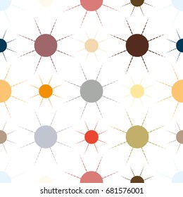 Seamless pattern with multicolor simple geometric sun.