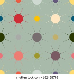 Seamless pattern with multicolor simple geometric sun.