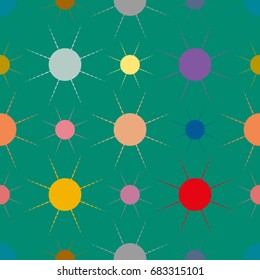 Seamless pattern with multicolor simple geometric sun.
