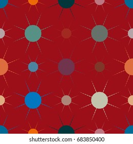 Seamless pattern with multicolor simple geometric sun.