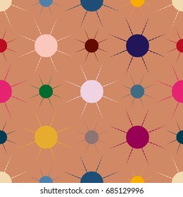 Seamless pattern with multicolor simple geometric sun.