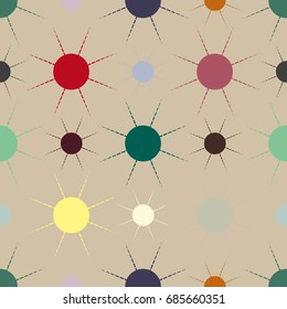 Seamless pattern with multicolor simple geometric sun.