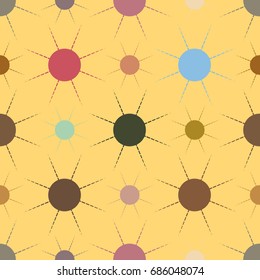 Seamless pattern with multicolor simple geometric sun.
