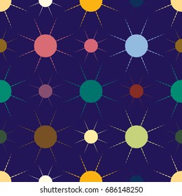 Seamless pattern with multicolor simple geometric sun.