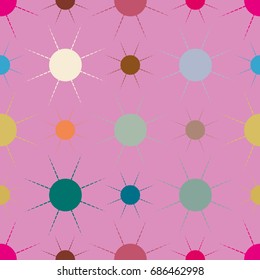 Seamless pattern with multicolor simple geometric sun.