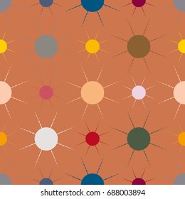 Seamless pattern with multicolor simple geometric sun.