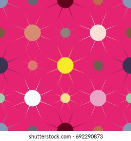 Seamless pattern with multicolor simple geometric sun.