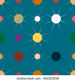 Seamless pattern with multicolor simple geometric sun.
