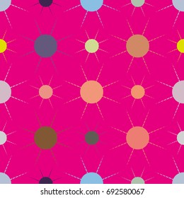 Seamless pattern with multicolor simple geometric sun.