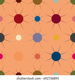 Seamless pattern with multicolor simple geometric sun.