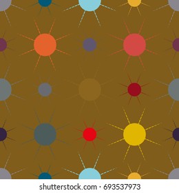 Seamless pattern with multicolor simple geometric sun.
