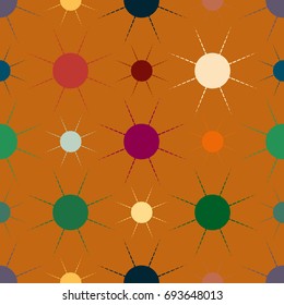 Seamless pattern with multicolor simple geometric sun.