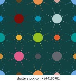 Seamless pattern with multicolor simple geometric sun.