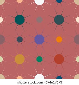Seamless pattern with multicolor simple geometric sun.