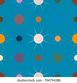 Seamless pattern with multicolor simple geometric sun.