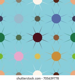 Seamless pattern with multicolor simple geometric sun.