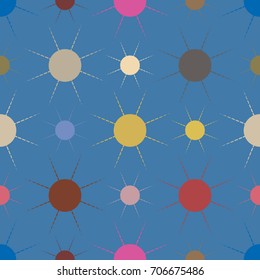 Seamless pattern with multicolor simple geometric sun.