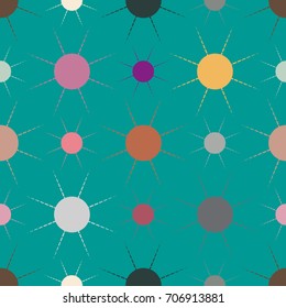 Seamless pattern with multicolor simple geometric sun.
