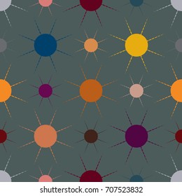 Seamless pattern with multicolor simple geometric sun.