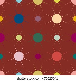Seamless pattern with multicolor simple geometric sun.