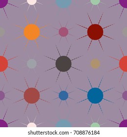 Seamless pattern with multicolor simple geometric sun.