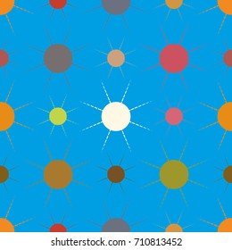 Seamless pattern with multicolor simple geometric sun.