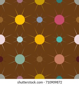 Seamless pattern with multicolor simple geometric sun.