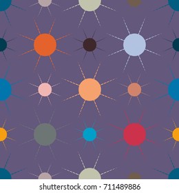 Seamless pattern with multicolor simple geometric sun.