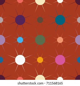 Seamless pattern with multicolor simple geometric sun.