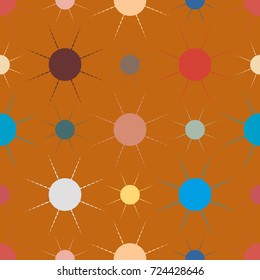 Seamless pattern with multicolor simple geometric sun.