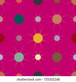 Seamless pattern with multicolor simple geometric sun.