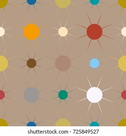 Seamless pattern with multicolor simple geometric sun.