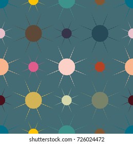Seamless pattern with multicolor simple geometric sun.