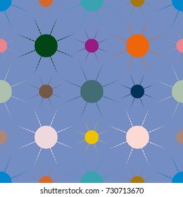 Seamless pattern with multicolor simple geometric sun.