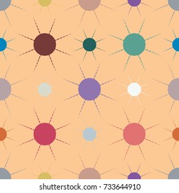 Seamless pattern with multicolor simple geometric sun.