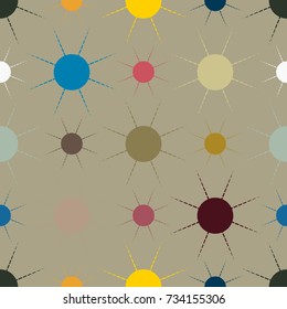 Seamless pattern with multicolor simple geometric sun.