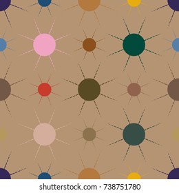Seamless pattern with multicolor simple geometric sun.