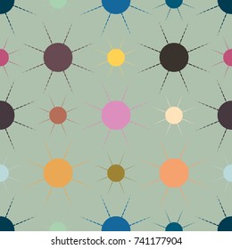 Seamless pattern with multicolor simple geometric sun.